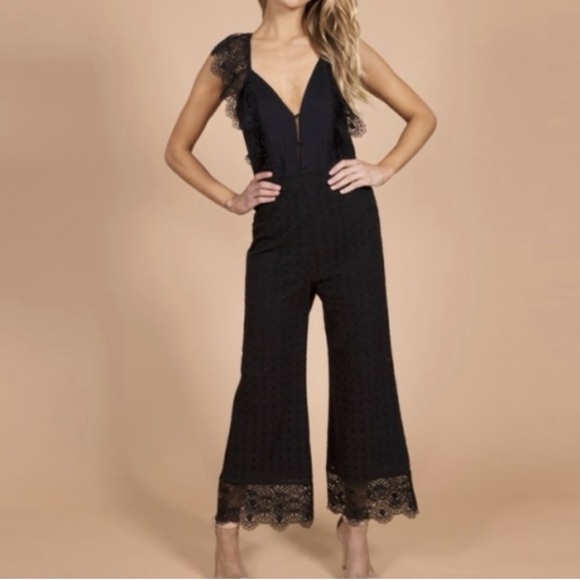 Nightcap Eliza Black Eyelet Lace Black Cropped Jumpsuit Womens Small - Picture 1 of 9